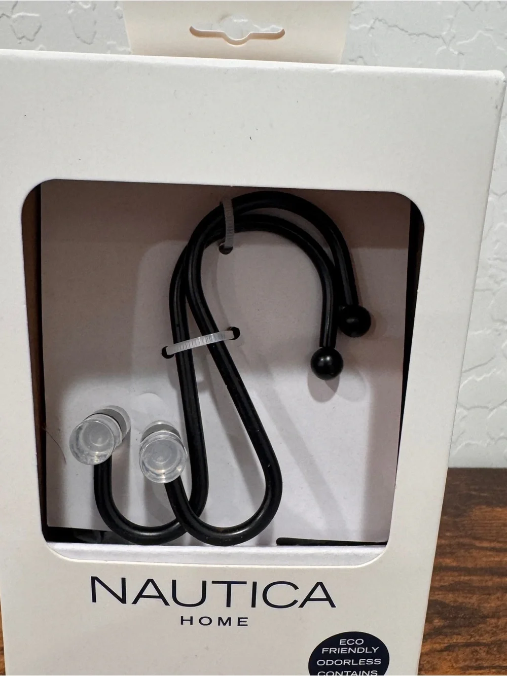 New Nautica Matte Black Shower Curtain Hooks Set Easy Open Rust Resistant Modern